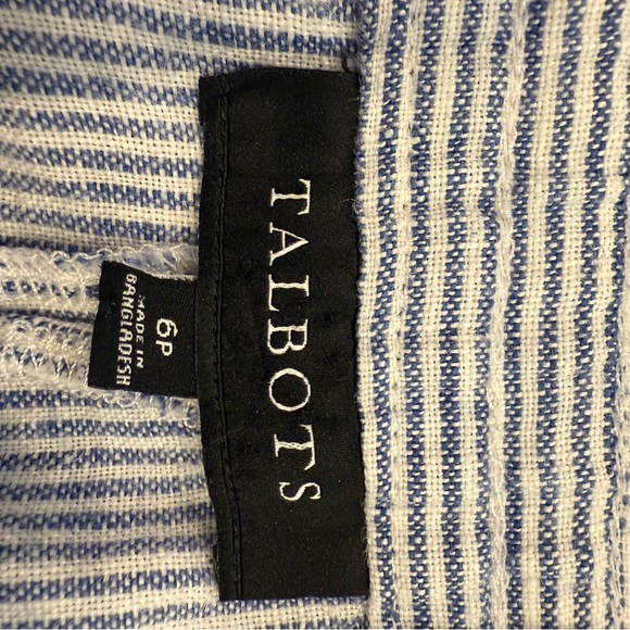 Talbots Linen Pants Women’s Size 6P White Blue Stripes Drawstring Coastal Beach - Picture 5 of 10